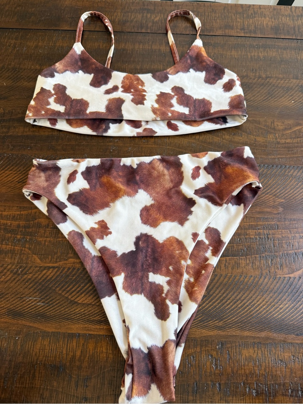 Nasty Gal Brown & Cream Cow Print Bikini